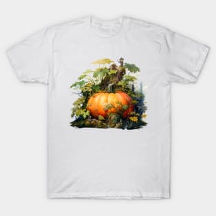 A Big Pumpkin In Forest Vibrant Watercolor Illustration of Autumn T-Shirt